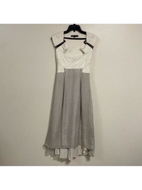 Jen Kao Dress Women’s Size 4 White Black Silk Poka Dot High Low MIDI Dress